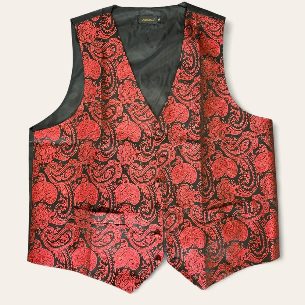 Hi-Tie & Barry Wang Mens Vest Lot 7pc Paisley Jacquard XL/L Multi Formal Wedding